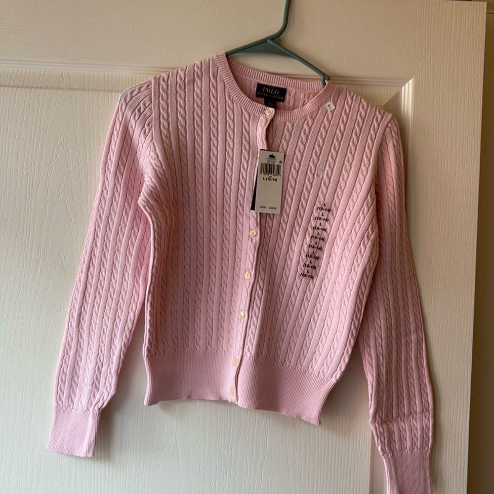 Polo Ralph Lauren Girls Pink Cardigan Sweater, Size L (12-14)